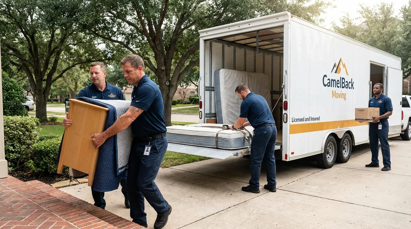 Crew loading residential truck for cross-state move from Chalmette, LA