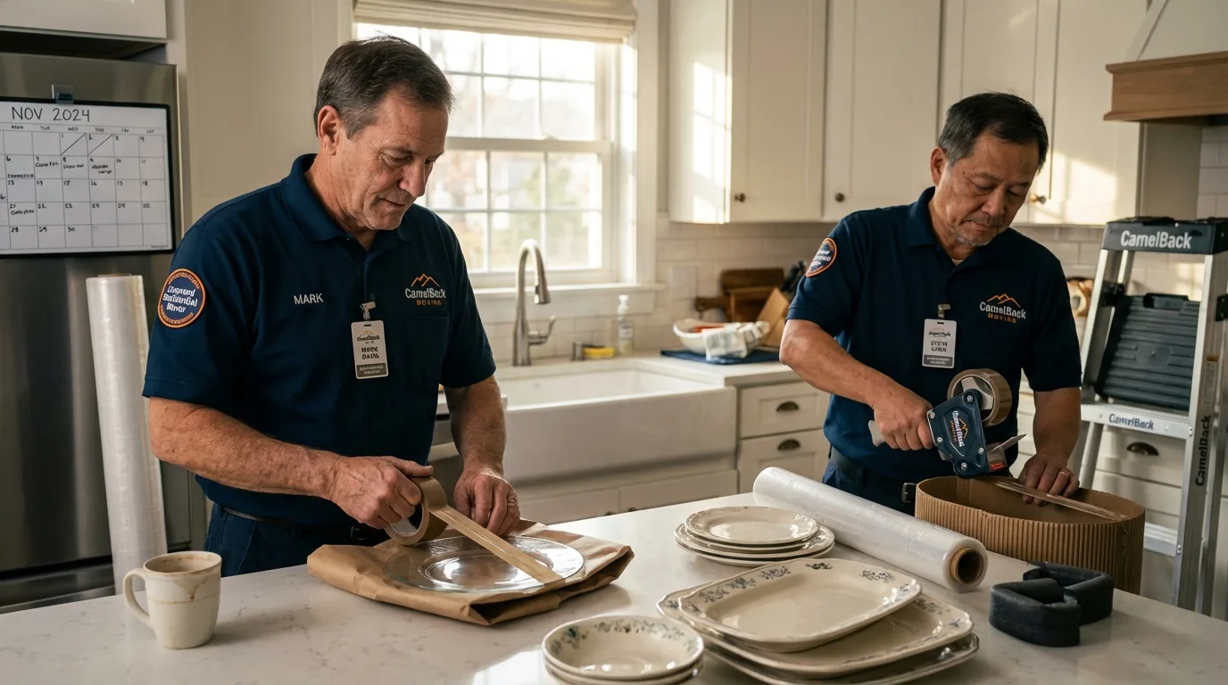 Professional crew packing kitchen dishware in Chalmette, LA